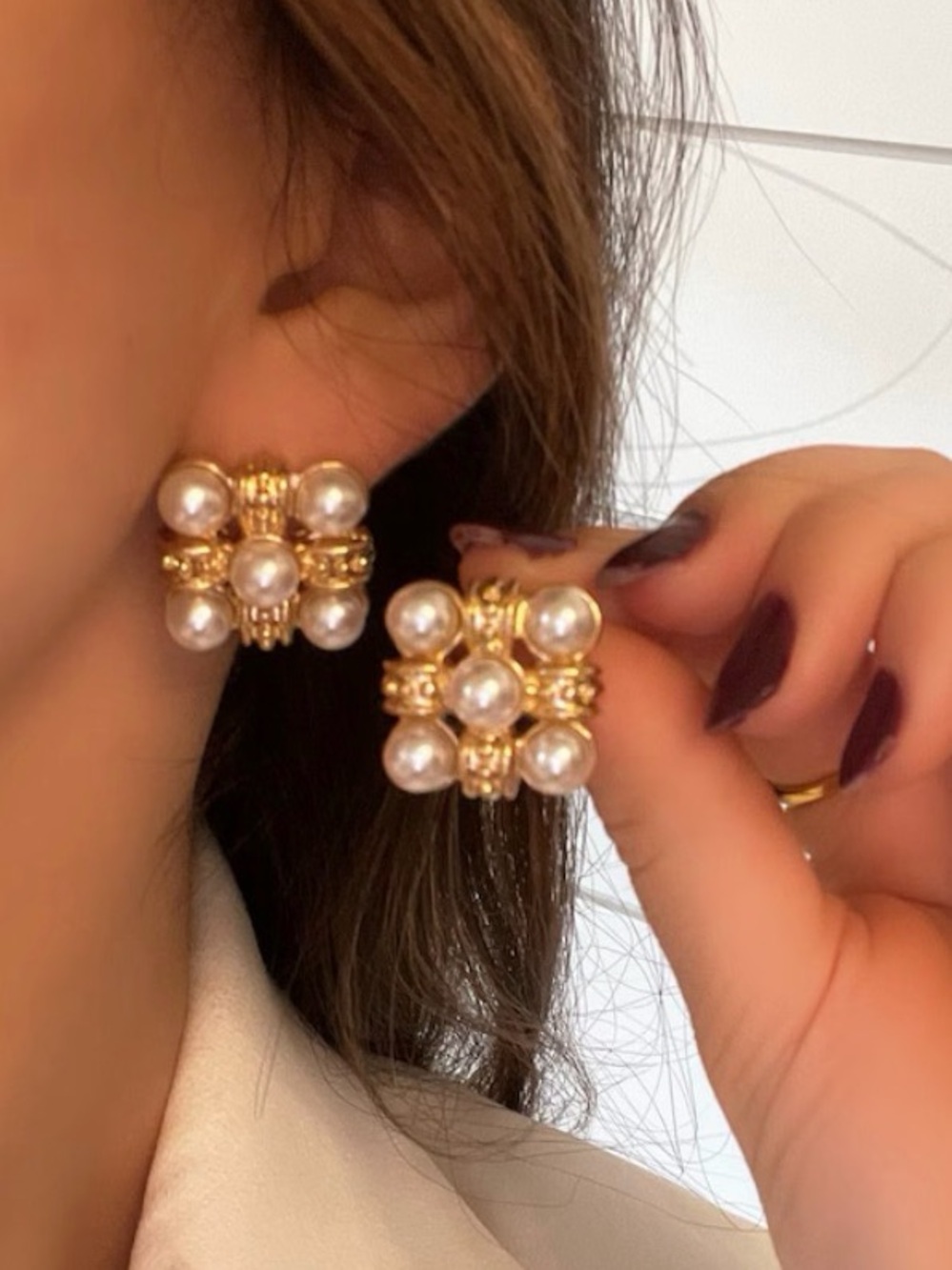 Baroque Square Gold and Pearl Stud Earrings, Chic Classic Stud Earrings, Luxury